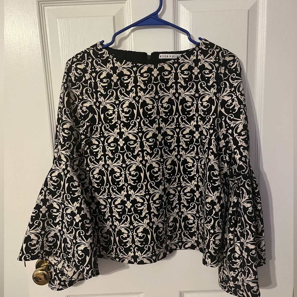 Womens Alice and Olivia black and gold blouse